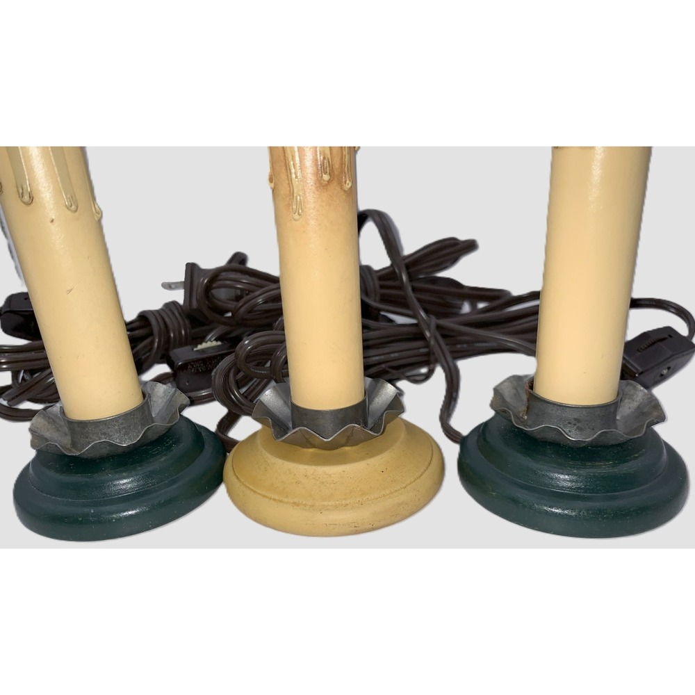 3 Primitive Country Accent Lights Tin Wood Candles Silicone Flicker Bulbs VIDEO - Picture 5 of 8